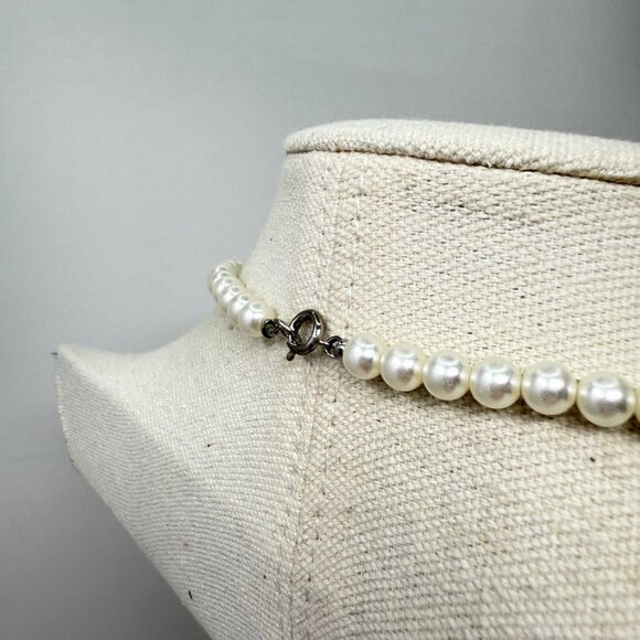 Vintage Faceted Crystal Bead Necklace‎ Faux Pearl Silver-Tone Classic Elegant - Picture 5 of 8